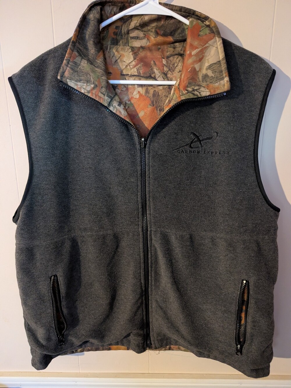 Carbon Express Men's Fleece Vest Camo Lined Reversible Gray full zip size medium